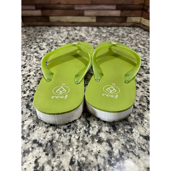 Reef Womens Green White Open Toe Slip on Flat Flip Flop Sandals Size 10 - Picture 4 of 6